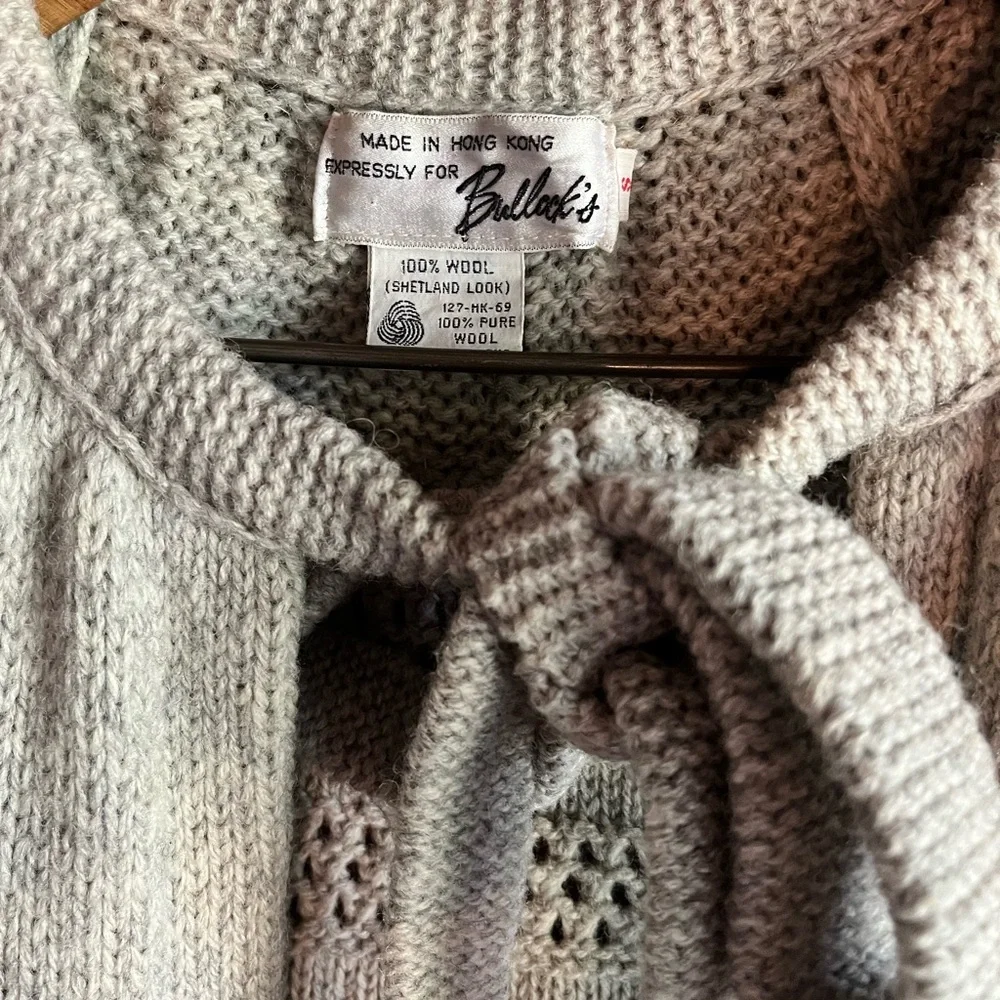 Elegant Cream Knit Sweater 100% wool Cozy cabin cottage cardigan heather grey - Picture 4 of 6